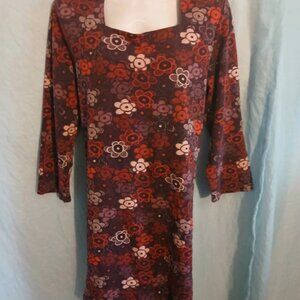 Burgundy floral knee length dress large